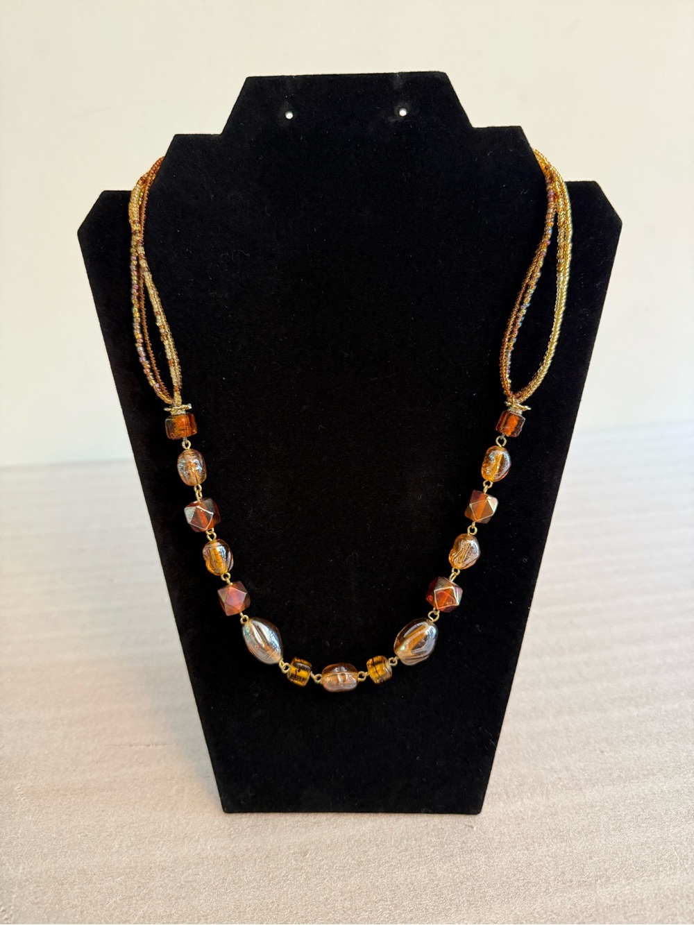Vintage Amber Glass Bead Necklace